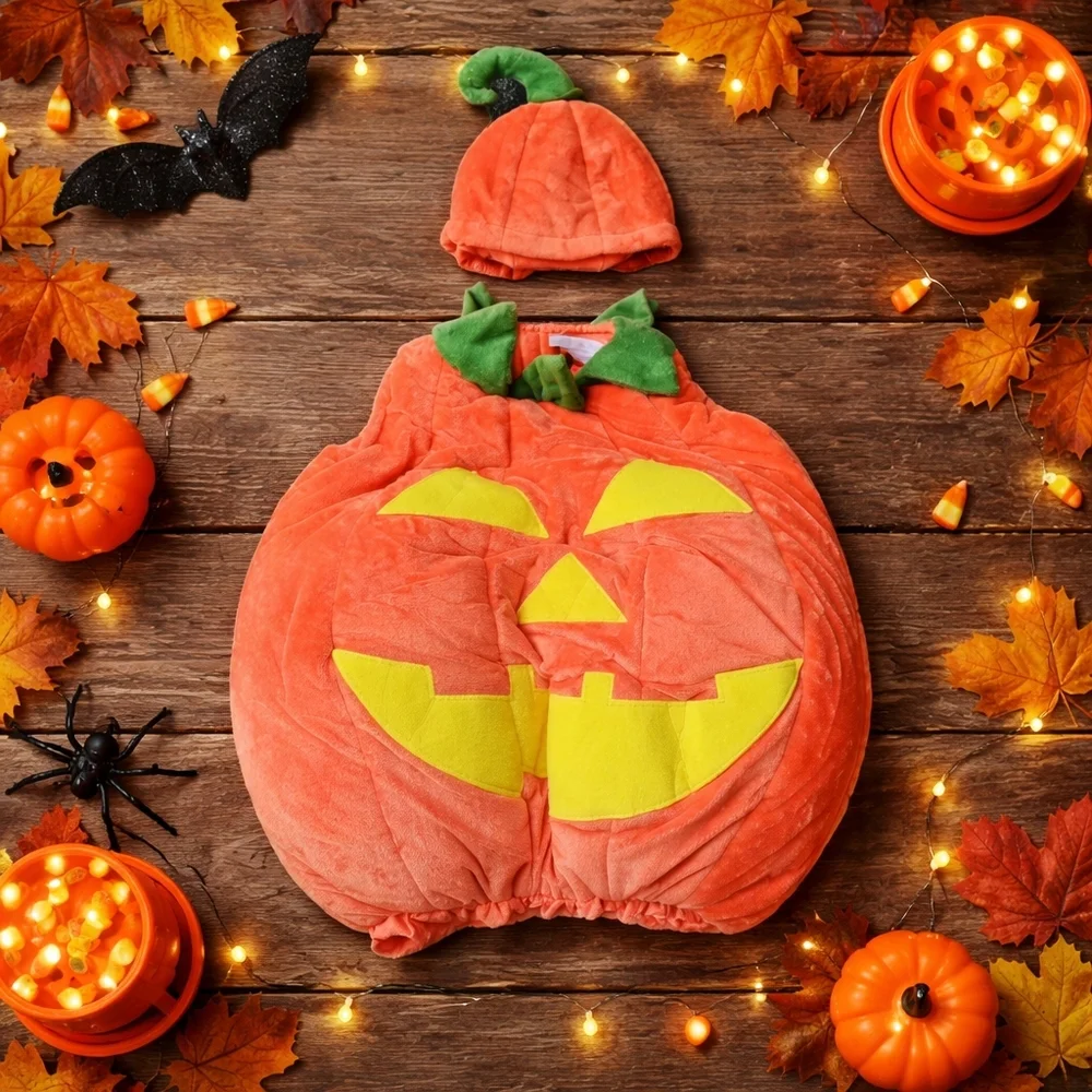 Pottery Barn Kids Glow-in-the-Dark Pumpkin Costume NWT Halloween - Picture 2 of 6